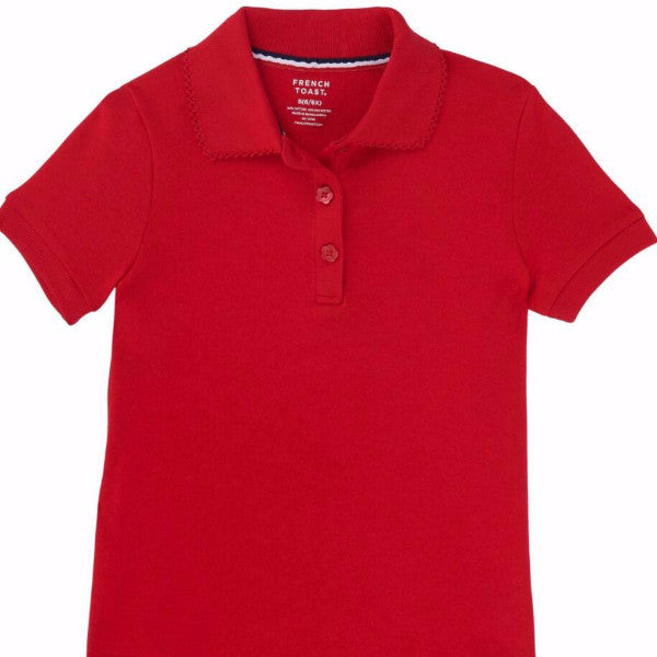 Toddler girls French Toast interlock knit polo picot collar w/GDA logo - Red